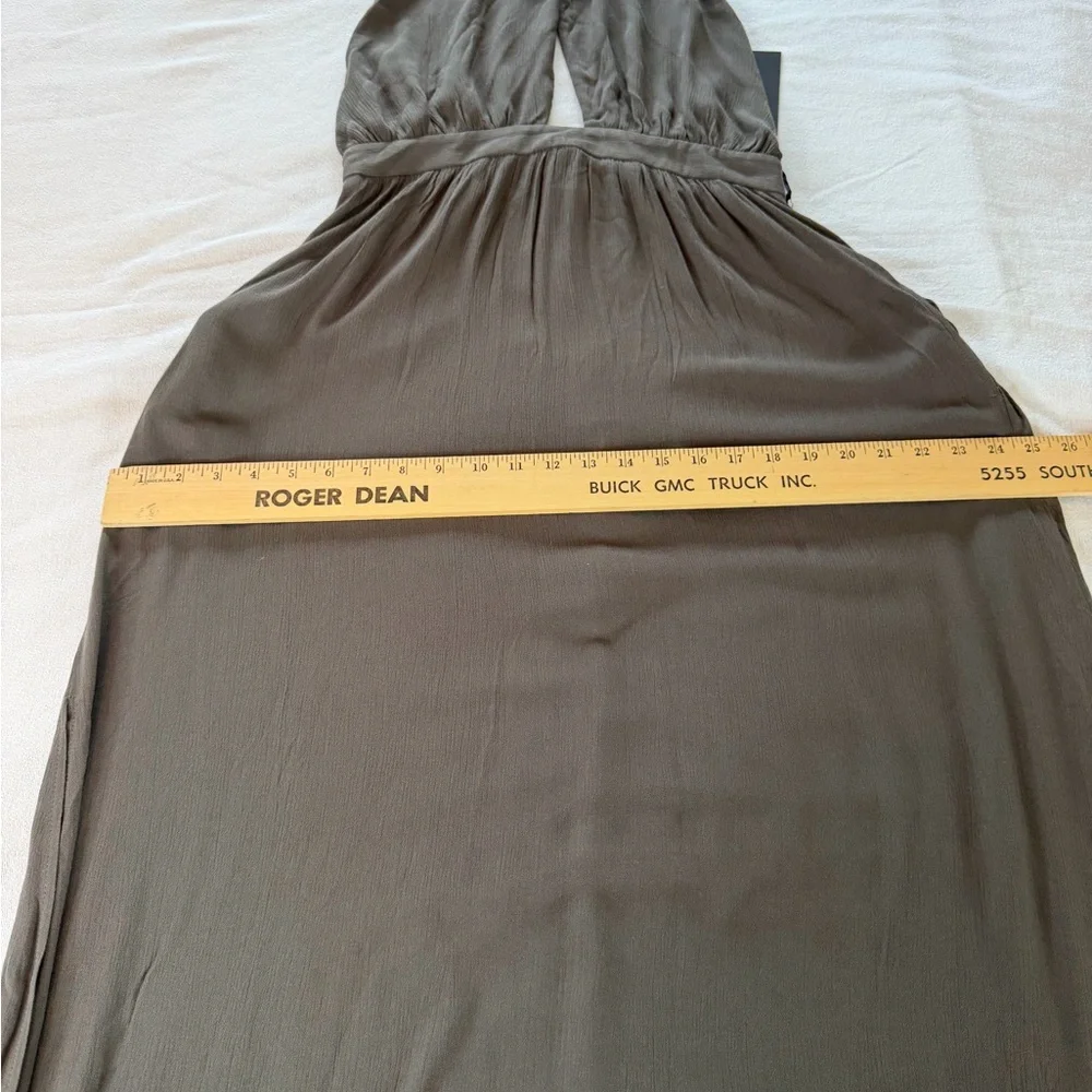 NWT Olive Green Halter Maxi Dress Open Back Pockets Side Slits Size L - Picture 11 of 12